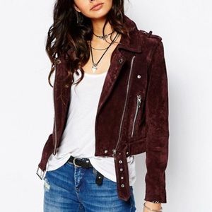 Blank NYC Suede Moto Jacket (Burgundy/Wine)